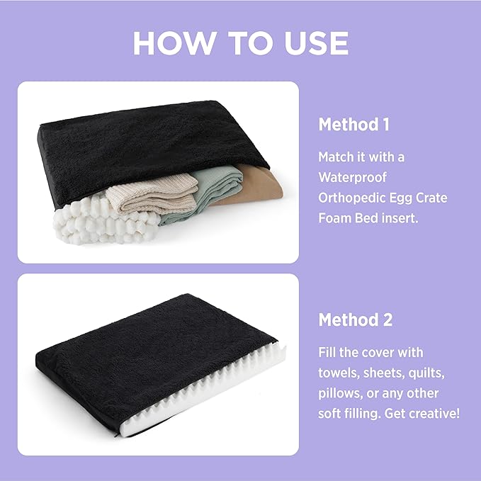 LE SURE Washable Dog Bed Cover Replacement - Large Size Plush Fleece Cover for Orthopedic Egg Crate Foam Pet Mat 36x27x3 Inches, Black