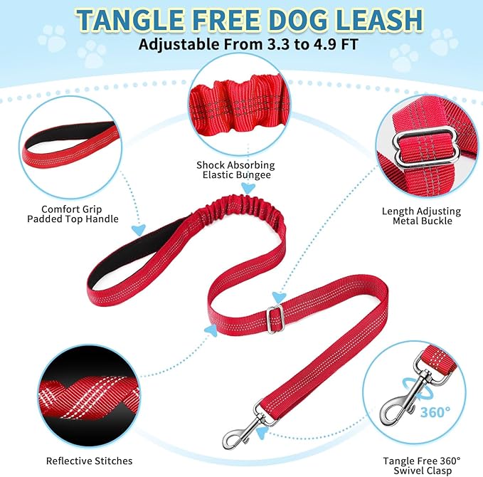 SlowTon No Pull Small Dog Harness and Leash Set, Puppy Soft Vest Harness Neck & Chest Adjustable, Reflective Lightweight Harness & Anti-Twist Pet Lead Combo for Small Medium Dogs (R-Front Clip,S)