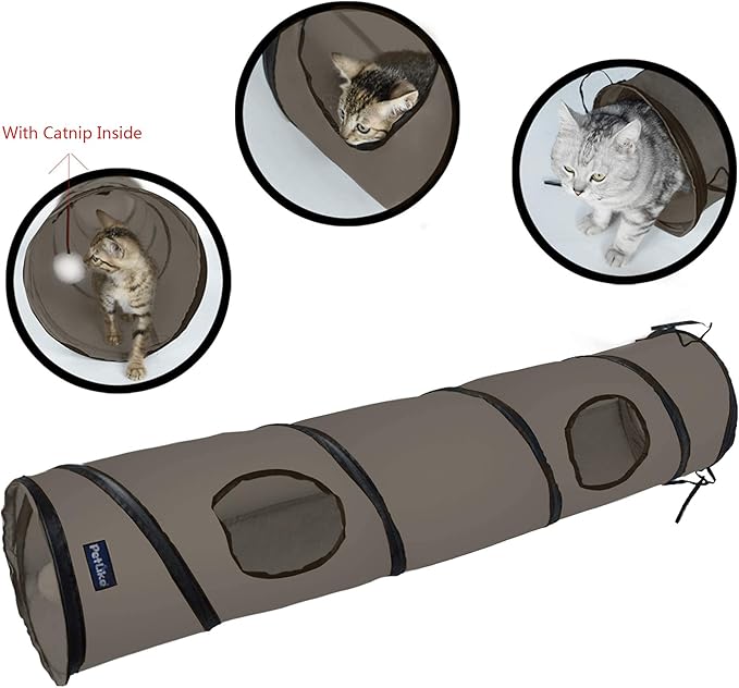 PetLike Cat Tunnel for Indoor Cats Collapsible Pop-up Pet Tube Peek Hole Hideaway Play Toys for Cats with Ball