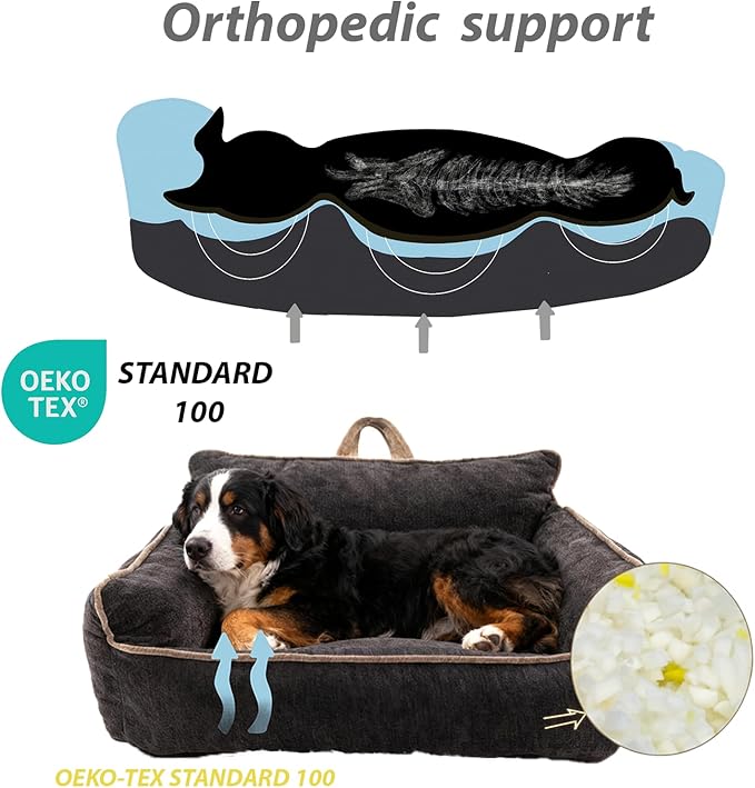 Orthopedic Dog Bed with Memory Foam, Washable Plush Pet Bed for Small, Medium & Large Dogs, Cozy Bolster Crate Dog Bed for Joint Support & Comfort.(Black)