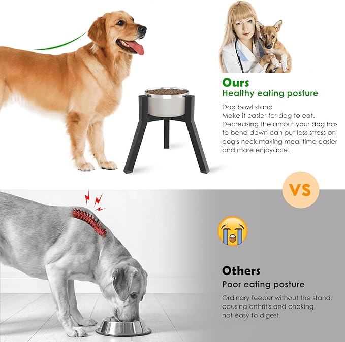Dog Bowl Stand for Medium Large Dogs, Adjustable Width Elevated Dog Bowls 7-10.6", Raised Dog Food Water Bowls, 11 inch Tall Single Holder, Black,Bowl Not Included