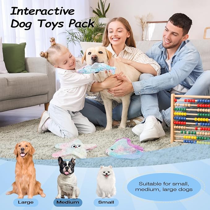 Dog Toys Pack, Durable Unstuffed Animal Dog Chew Toy, Large Soft Plush Dogs Toys Set, Dog Squeaky Toy for Small, Middle, Large Breed(5-Pack, Ocean Animals)