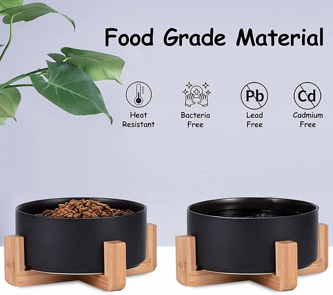 Petygooing Ceramic Black Cat Dog Bowl Set with Stand,Pet Food and Water Dish,Medium Pet Bowls Anti-Slip Set of 2 Cat Bowls-Pet Food Dishes- Small Medium Size Dog (28 OZ /3.6 Cups)