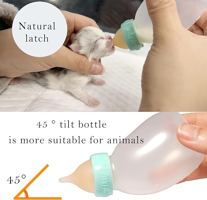 Kittens Feeder Bottle, Silicone Feeding Nipple and Syringes for All Breed Kittens and Small Animals Dongdong pet