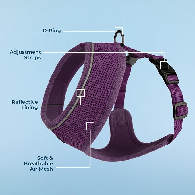 Voyager Aerolite Over The Head Dog Harness, No Pull Breathable Air Mesh Vest, Quick Dry with Reflective Stitching, Adjustable Escape Resistant Harness for Small Medium Large Dogs - Purple, X-Small