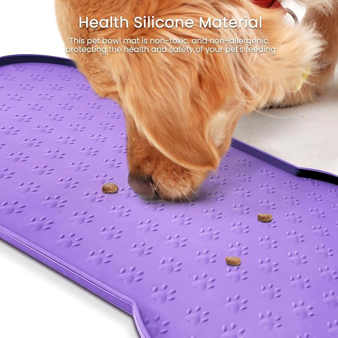 Dog Food Mat Anti-Slip Silicone Dog Bowl Mat Thicker Pet Placemat Waterproof Cat Feeder Pad with Raised Edge Puppy Kitten Feeding Mats Suitable Small Medium-Sized Dogs Cats Eating Tray