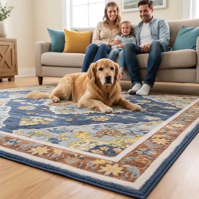 Muddy Mat짰 Mosaic 5ft x 7ft Washable Area Rugs for Living Room, Bedroom & Dining Room ??Modern Soft Low Pile Non Slip Carpet ??Pet Friendly Waterproof Foldable Rugs for Home