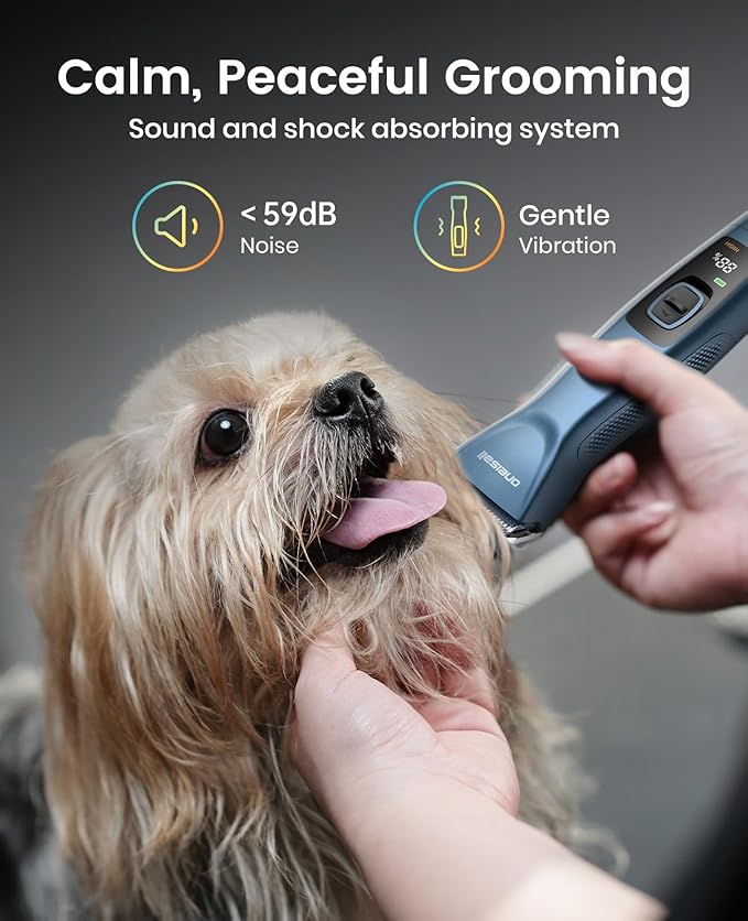 oneisall Professional Dog Clippers with Dual Battery, Unlimited Runtime, Professional Grooming Blade for Thick Long Hair Heavy Duty, Detachable Carbon Steel Blade, 2 Speed