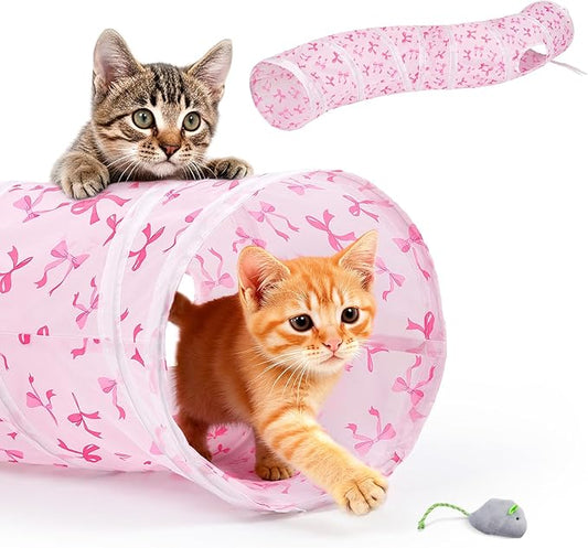 Glittme Cat Tunnel, Cat Tunnels for Indoor Cats, S-Shape Peekaboo Cat Cave with Cat Toys, Foldable Cat Tubes and Tunnels for Cats, Rabbit, Puppy, Guinea Pig