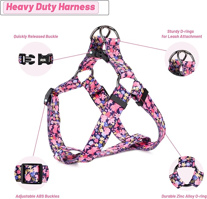QQPETS Dog Harness Leash Set Adjustable Heavy Duty No Pull Halter Harnesses for Small Medium Large Breed Dogs Back Clip Anti-Twist Perfect for Walking