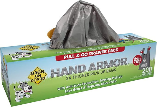 Bags on Board Dog Poop Bags - Extra Thick Waste Pickup Bags with Easy Tie Handles - Easy Dispensing Drawer Pack - 200 Count