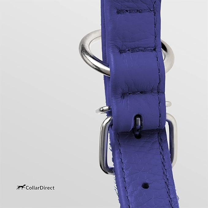 CollarDirect Rolled Leather Dog Collar, Soft Padded Round Puppy Collar, Handmade Genuine Leather Collar Dog Small Large Cat Collars 13 Colors (8-11 Inch, Purple Textured)