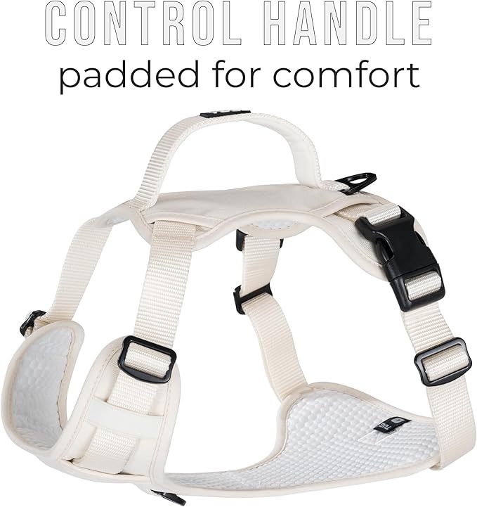 TUG Dog Harness with 2 Leash Connection Points | Adjustable, Padded, Lightweight | Handle on Back | No-Pull Front Clip (Medium, Cream)