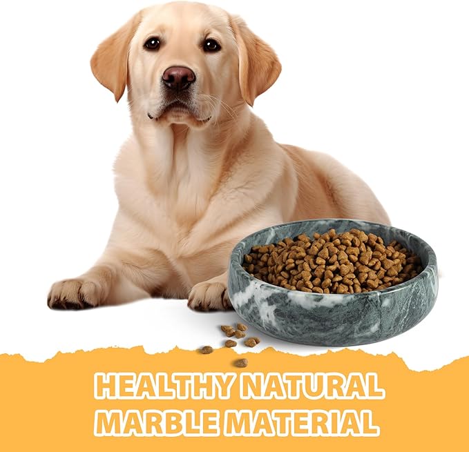 Green Marble Dog Bowl, 6lbs Non-Slip,Non-Tipping Heavy Dogs Food Bowl, Large Dog Dish, Weighted Food and Water Bowls for Large Dogs, Natural Marble, Easy to Clean, Holds 6 Cups