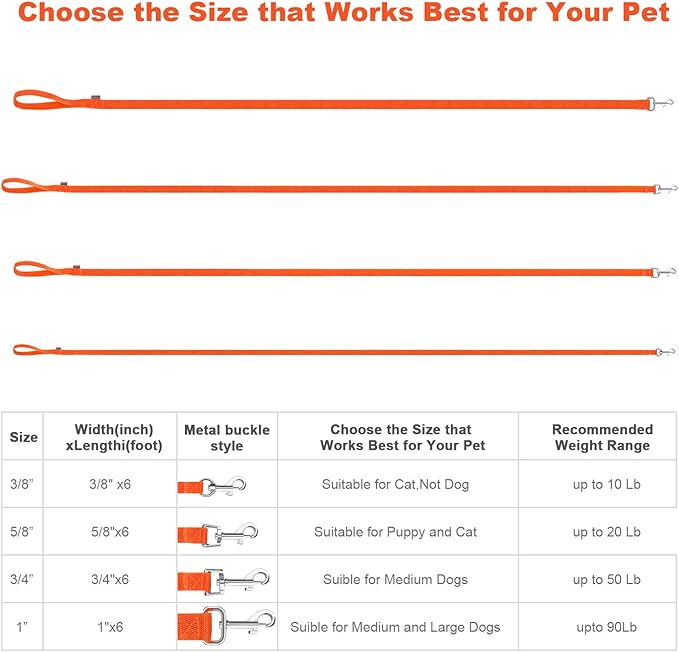 AMAGOOD 6 FT Puppy/Dog Leashes, Traditional Style Leash with Easy to Use Collar Hook, Great for Small, Medium and Large Dogs (1 in x 6 ft, Orange)