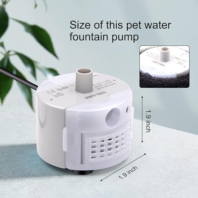 Cat Water Fountain Pump for 3.2L/108oz Stainless Steel Cat Water Fountain and 67oz/2L Stainless Steel Cat Fountain, Petilog Pet Fountain Pump, Ultra Quiet Cat Fountain Pump