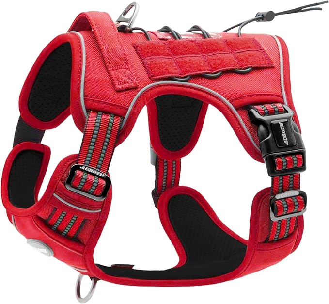 AUROTH Tactical Dog Harness for Large Dogs No Pull Adjustable Pet Harness Reflective K9 Working Training Easy Control Pet Vest Military Service Dog Harnesses Red M