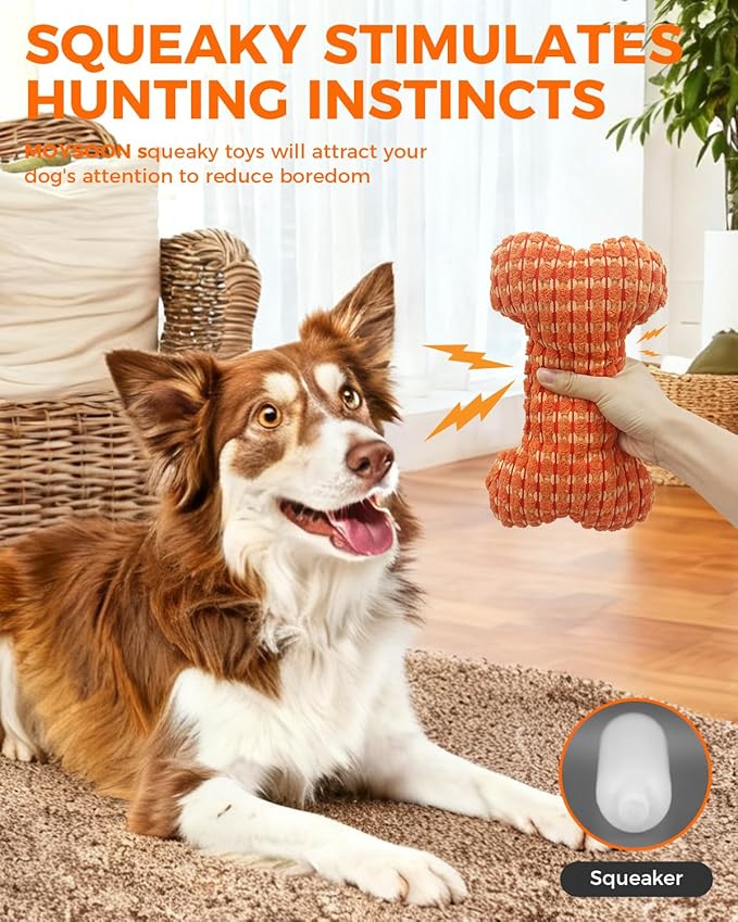Squeaky Dog Toys for Small Dogs, Interactive Dog Plush Toy for Tough Play, Durable Chew Gifts for Puppy Teething to Keep Them Busy and Relieve Boredom (Orange Bone)