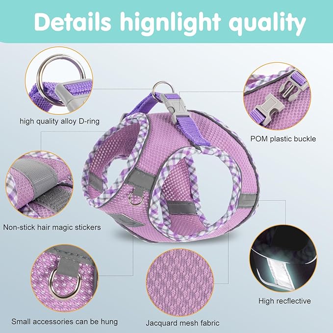 Dog Harness and Leash Set - No Pull Soft Breathable Small Dog Harness, Adjustable Reflective Step in Vest for Puppy, Kitten, Cats