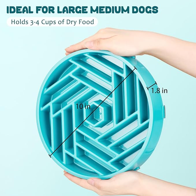 WHIPPY Slow Feeder Dog Bowl, Puzzle Maze Design to Slow Down Eating, 3-Cup Capacity, Anti-Gulping Food Bowl for Medium & Large Dogs,Sky Blue