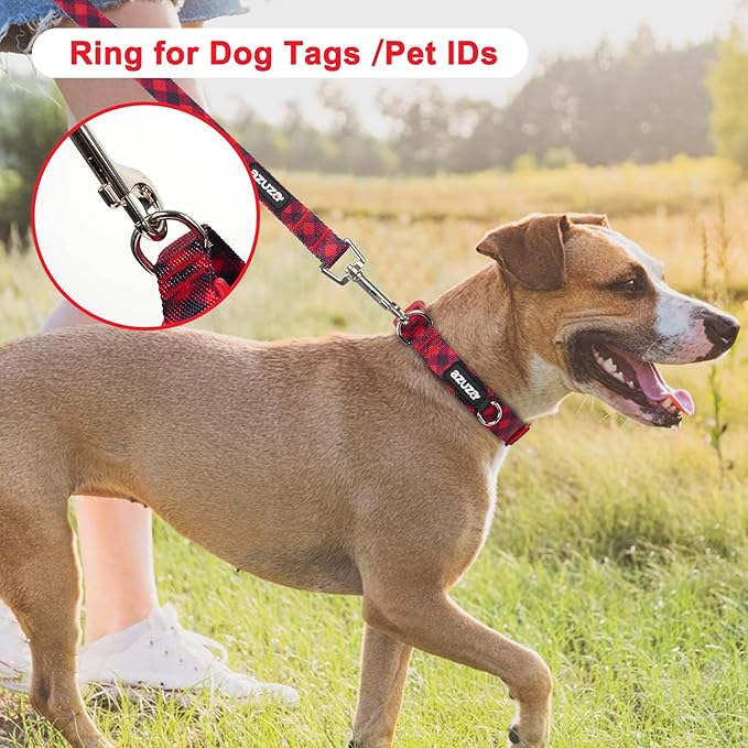 azuza 3 Pack Christmas Nylon Dog Collars Buffalo Check Durable and Comfortable Dog Collars with ID Tag Ring Adjustable for Medium Dogs, M (14-20inch)