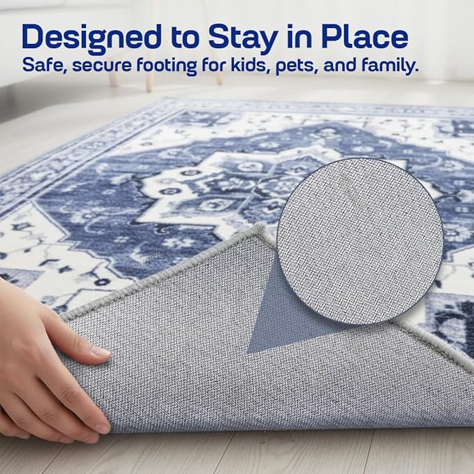 Muddy Mat짰 Admiral 3ft x 7ft Washable Area Rugs for Living Room, Bedroom & Dining Room ??Modern Soft Low Pile Non Slip Carpet ??Pet Friendly Waterproof Foldable Rugs for Home