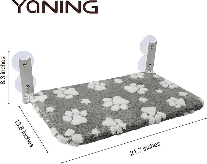 Cat Window Perch, Foldable Cat Window Hammock with Cute 3D Textured Paw Cover and Strong Suction Cups, Cordless Window Seat Bed for Indoor Cats (Grey, Large)