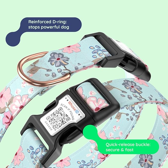 WhoseID Airtag Dog Collar,with Waterproof airtag Holder竊똎riginal Stylish Cute Pattern Design.QR Code ID Buckle竊똂omfortable Soft Cotton for Small Medium Large Dogs