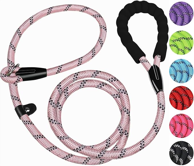6 FT Dog Leash, Durable Premium Quality Strong Training Rope Slip Leash with Comfortable Padded Handle and Highly Reflective Threads for Small Medium and Large Dogs, (Light Pink)