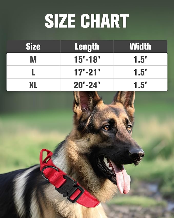 Joytale Tactical Dog Collar with Handle, Adjustable Heavy Duty Military Collar with 2 Patches for Training, Suitable for Large Dogs, Red, L