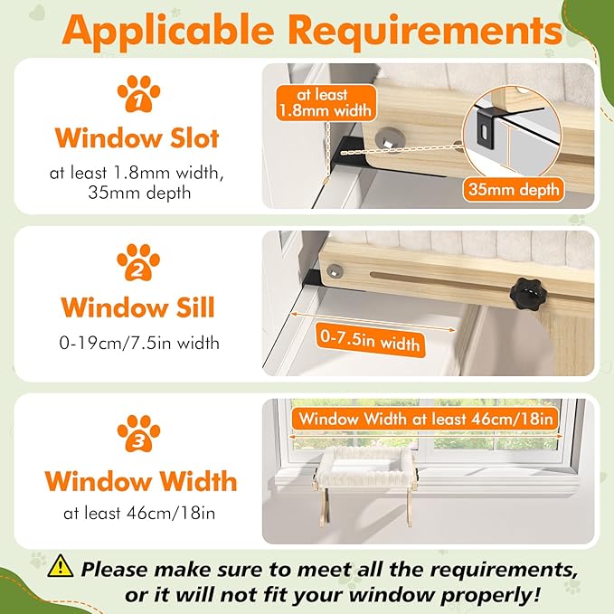 Cat Perch for Window XiaZ Cats Hammock Indoor Cat Bed for Window Adjustable Wooden Frame W/Soft Warm Plush-Lined Cushion Perfect for Bird Watching Sunbathing Space-Saving Easy Install Single Layer