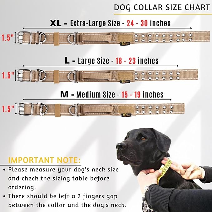ADITYNA Heavy Duty Dog Collar for Large Dogs - Reflective Collar with Handle for Training, and Walking - Wide, Thick, Tactical, Soft Neoprene Padded