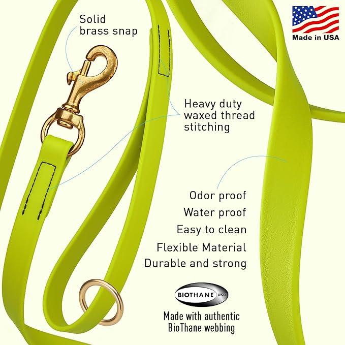 Viper Biothane K9 Working Dog Leash Waterproof Lead for Tracking Training Schutzhund Odor-Proof Long Line with Solid Brass Snap for Puppy Medium and Large Dogs 20in, Safety Yellow