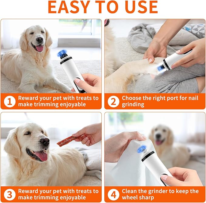 2026 Upgraded Silent Dog Nail Grinder, 3-Speed Powerful Electric Pet Nail Trimmer, Indoor cat Nail Trimmer,Rechargeable with 2 LED Lights/Grinding Wheels for Small, Medium, and Large Dogs and Cats