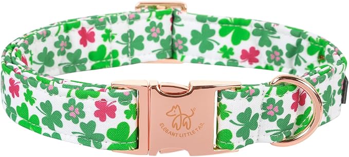 Elegant little tail St Patrick's Dog Collar, Green Clover Pet Collar Cotton Soft Holiday Pet Collar Cute Puppy Collar Adjustable Pet Dog Collars for Small Dogs