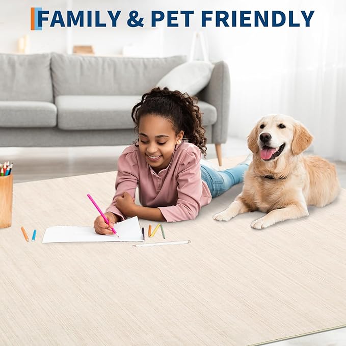 Area Rug 4x6 Washable Bedroom Rugs Non Slip Modern Solid Color Large Living Room Throw Carpet Low Pile Minimalist Kitchen Rug Plain Accent Rug Mat Classic Boho Area Rugs for Nursery Entryway, Ivory