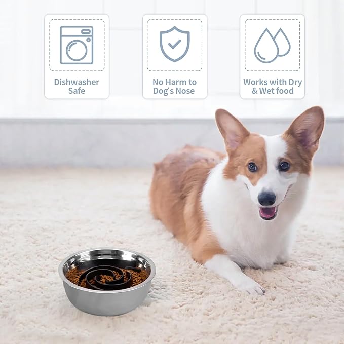Slow Feeder Dog Bowls Insert, Bestalk Soft Silicone Slow Eating Feeder Insert with Suction Cups for Small, Medium and Large Dogs, Fit into Basic and Elevated Dog Bowls, Black