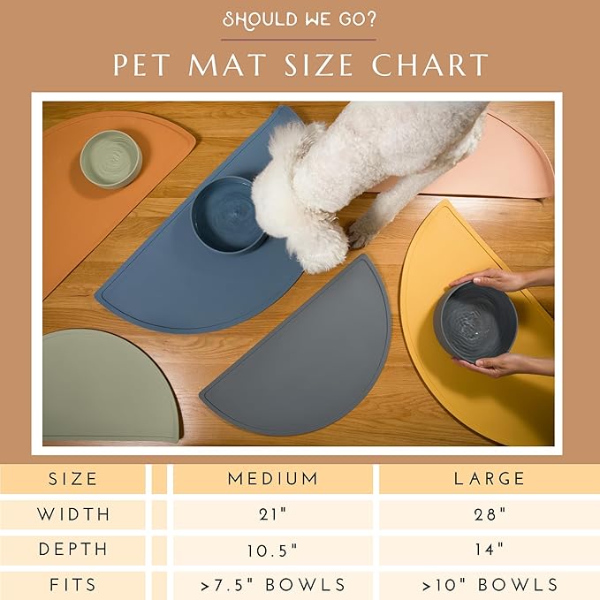 Should We Go? - Waterproof Silicone Pet Food Mat - Non-Slip, Spill-Proof Feeding Mats for Floors, Raised Edge Design, Easy-to-Clean, Rubber Mat for Dog & Cat Bowls, 28" Across x 14" Deep, Large-Blush