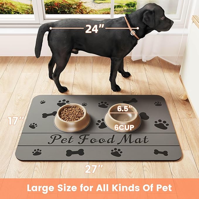Pet Feeding Mat-Absorbent Pet Placemat for Food and Water Bowl, with Waterproof Rubber Backing, Quick Dry Water Dispenser Mat for Dog and Cat (27"x17", Bones)