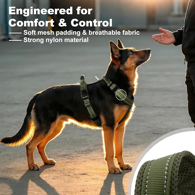 No Pull Dog Harness with Handle, Soft Mesh Padded Adjustable for Small Medium Large Dogs | Reflective Easy Walk Harness with Front Clip for Training, Running & Outdoor (Ranger Green, XS)