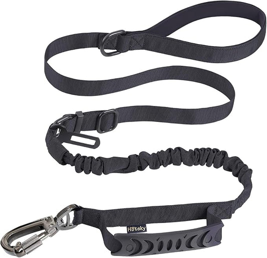 Hotsky Tactical Dog Leash Heavy Duty for Medium Large Dogs That Pull,4-6Ft Strong Bungee Shock Absorbing No Pull Dog Leash with Padded Double Handle and Car Seatbelt,Purple Camo