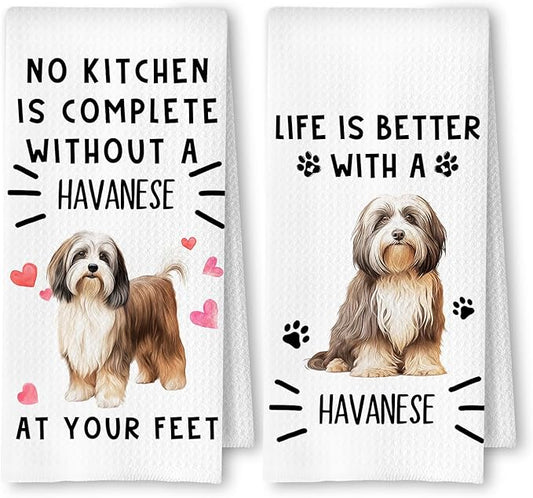 Havanese Dog Kitchen Towels, Havanese Lover Gifts Dish Tea Towels for Kitchen Decor, Dog Mom Dad Gifts Decorative Hand Towel, 16x24 Inches Set of 2