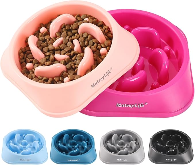 MateeyLife Slow Feeder Dog Bowls 2PCS, Anti-Choking Puzzle Dog Food Bowls, Anti-Slip Interactive Feeding Slow Down Eating, Bloat Stop Maze Dishes for Medium Breeds Pink&Purple