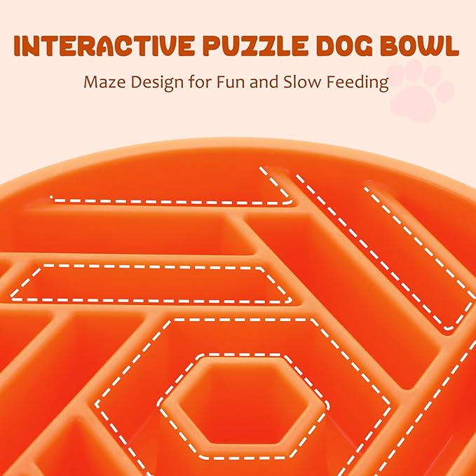 WHIPPY Slow Feeder Dog Bowl, Puzzle Maze Design to Slow Down Eating, 3-Cup Capacity, Anti-Gulping Food Bowl for Medium & Large Dogs,Orange
