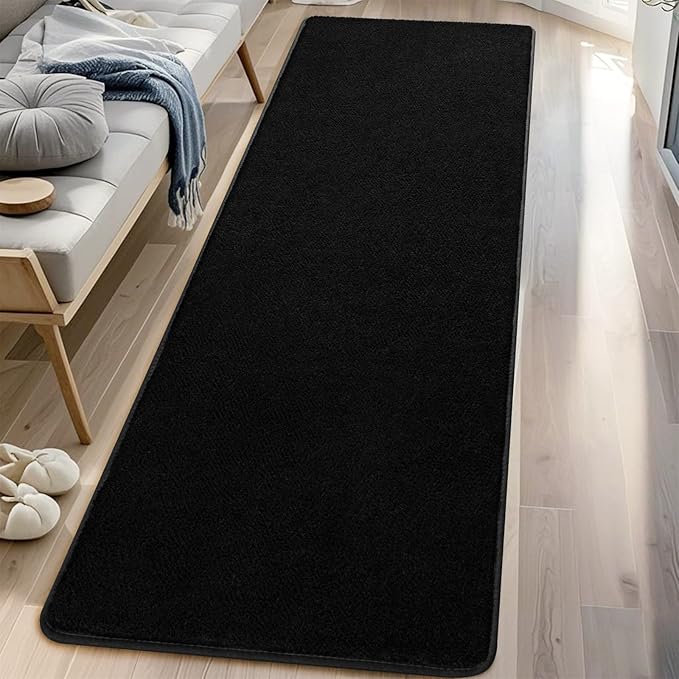 DweIke 2x6 Black Runner Rugs, Thickened Memory Foam Bedside Rug for Bedroom Living Room, Washable Non-Slip Carpet for Kids Girls Nursery Dorm Room Decor