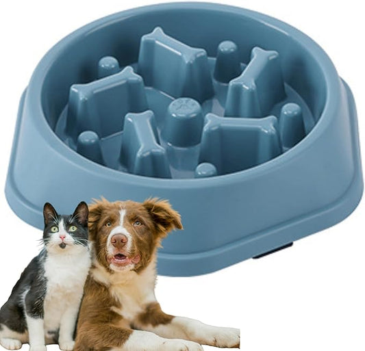 Slow Feeder Bowl for Small & Medium Cats & Dogs - Durable Slow Feeding Bowl with Non-Slip Base - Anti-Choking Puzzle Food Bowl for Dogs That Helps Mental Stimulation & Reduces Fast Eating-Blue