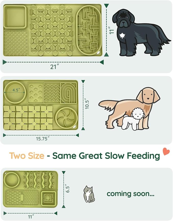 Slow Feeder Bowl for Dogs and Cats, Silicone Lick Mat & Snuffle Mat with Suction Cups - Interactive Puzzle Feeder, Slow Eating, Keep Busy and Reduce Vomiting (15.75" x 10.5" Green)