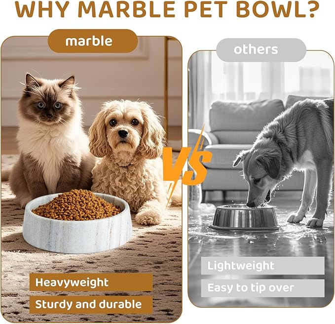 Black Marble Dog Bowl, Non-Slip Non-Tipping Heavy Dog Food Bowl, Large Weighted Stone Dish, Natural Marble Pet Water Bowl, Easy to Clean, Present for Cat & Dog Lovers, Holds 6 Cups(6 lbs)