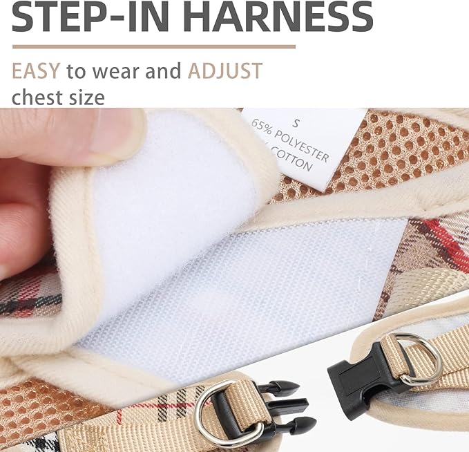PUPTECK Adjustable Dog Harness Collar and Leash Set Step in No Pull Pet Harness for Small Medium Dogs Puppy and Cats Outdoor Walking Running, Soft Mesh Padded Reflective Vest Harnesses, Khaki M