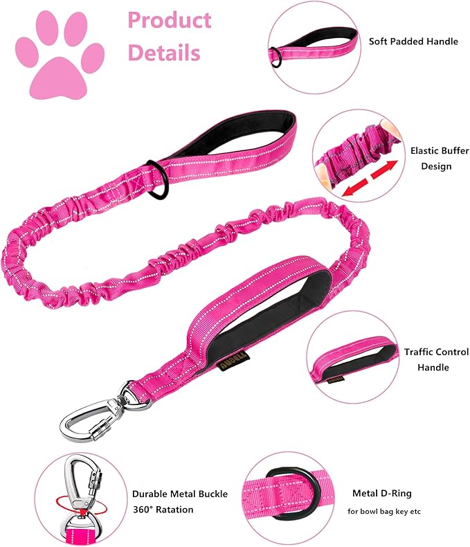 AUBELL Tactical Dog Collar and Leash Set, Reflective Adjustable Heavy Duty Military K9 Collars with Handle and Metal Buckle for Medium Dogs, with Airtag Case and 2 Patches(Pink,M)